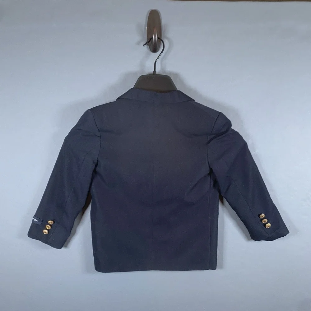 Nautica Boys Size 5 Regular Navy Blue‎ 2-Button Blazer Sport Coat Gold Buttons